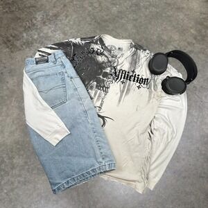 Affliction Skull Axe Graphic Tee Shirt White Y2K MMA Grunge Mens XL